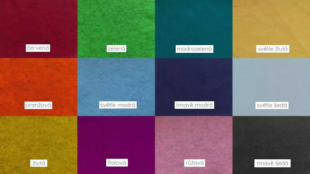  ovčí MERINO plsť od True Colours (tloušťka 1 mm) – odstíny v OVEE nabídce